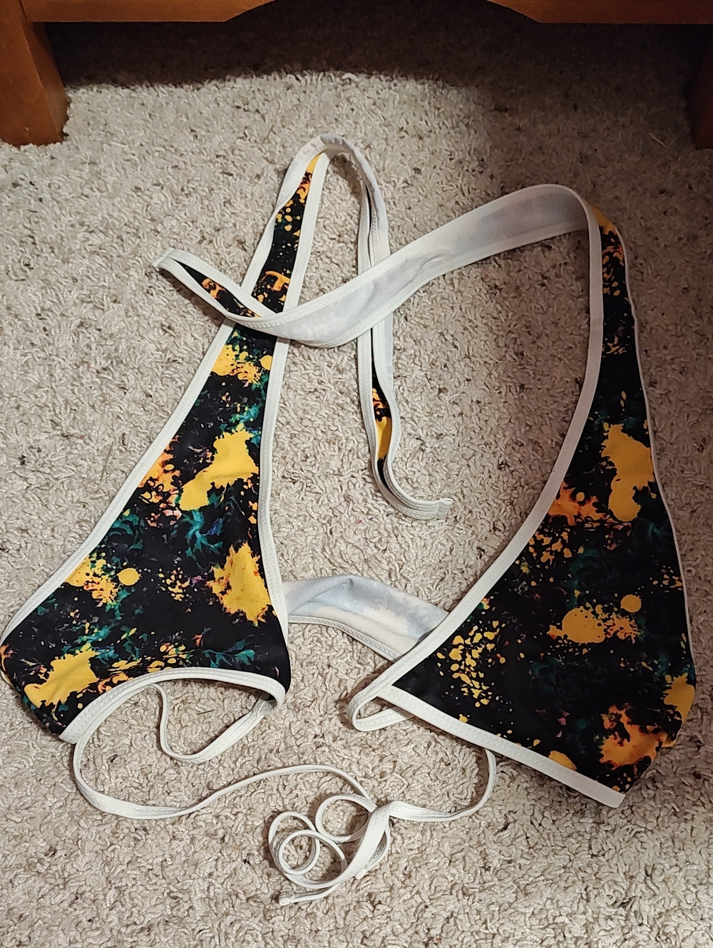 Black Splash Print Two-Piece Swim Set with Yellow Accents - Picture 4 of 4